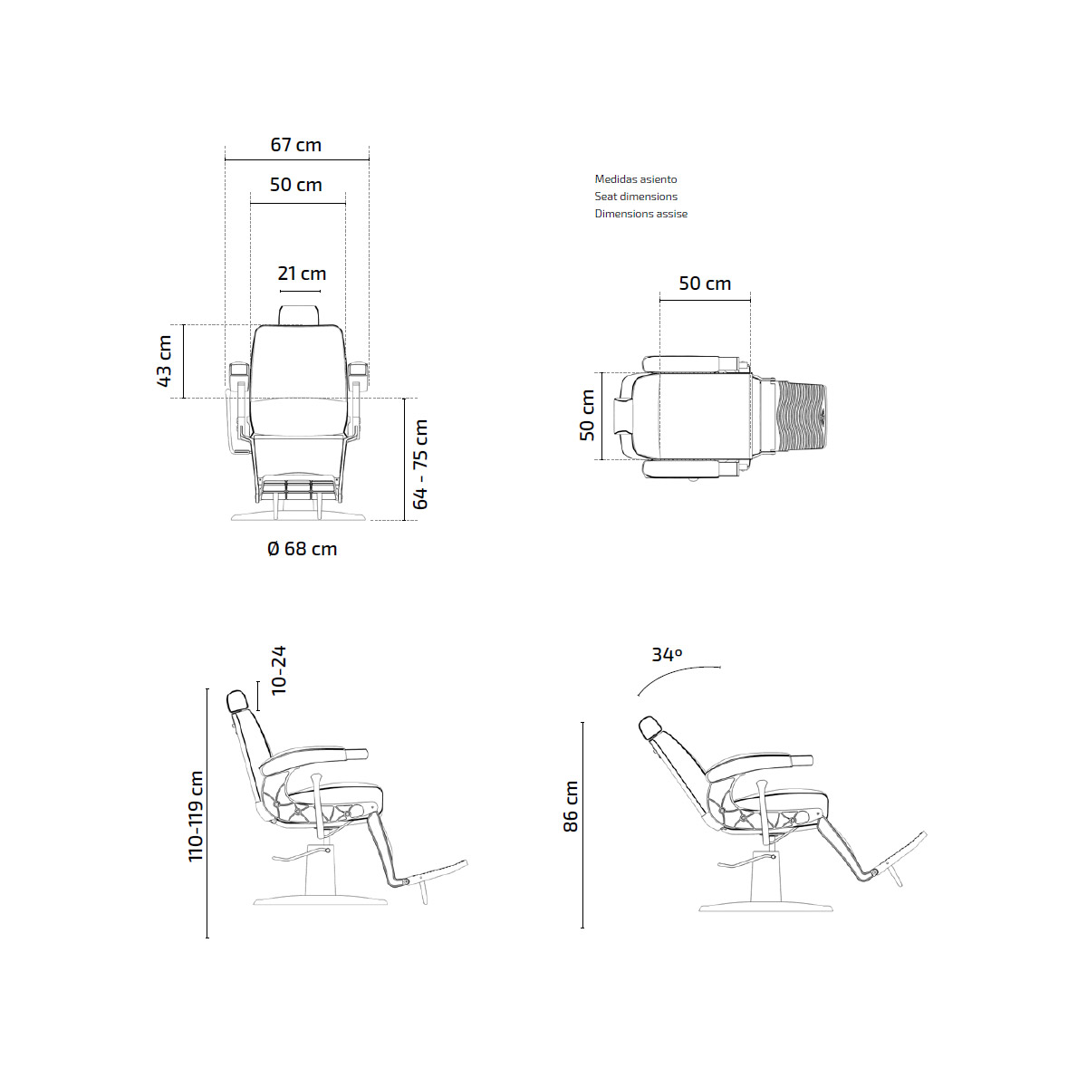 medidas Sillon barbero 00 HUGO